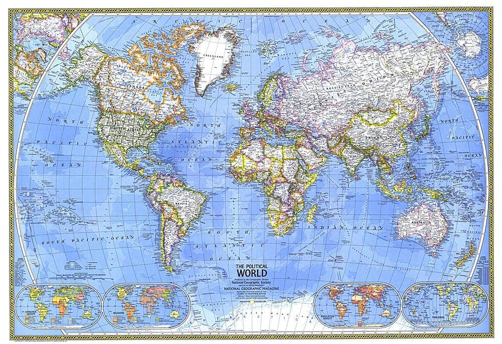 1975 Political World Map Wall Map