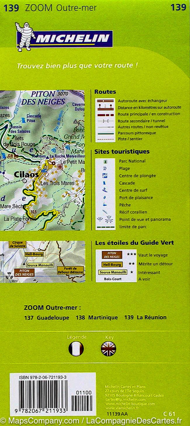 Carte routière n° 139 - La Réunion | Michelin - Zoom Outre-mer carte routière Michelin