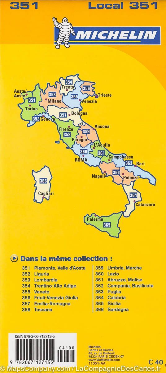 Carte routière n° 351 - Piémont & Vallée d'Aoste (Italie) | Michelin carte routière Michelin