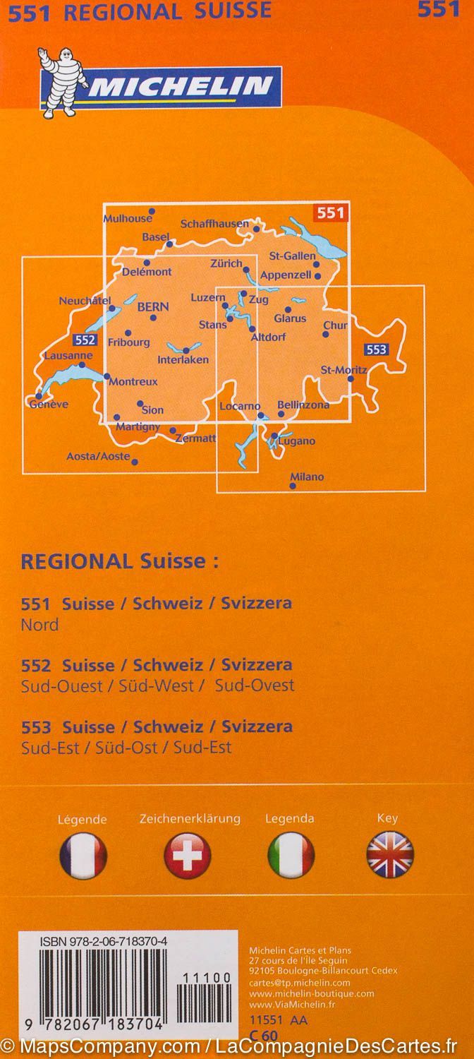 Carte routière n° 551 - Suisse Nord | Michelin carte routière Michelin