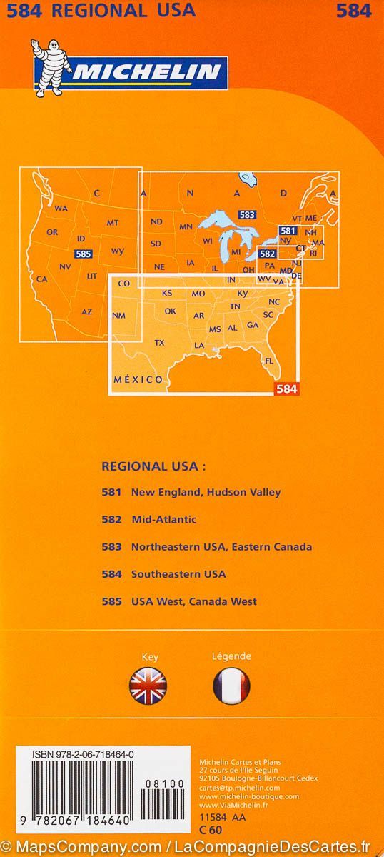 Carte routière n° 584 - Etats-Unis Sud-Est | Michelin carte routière Michelin