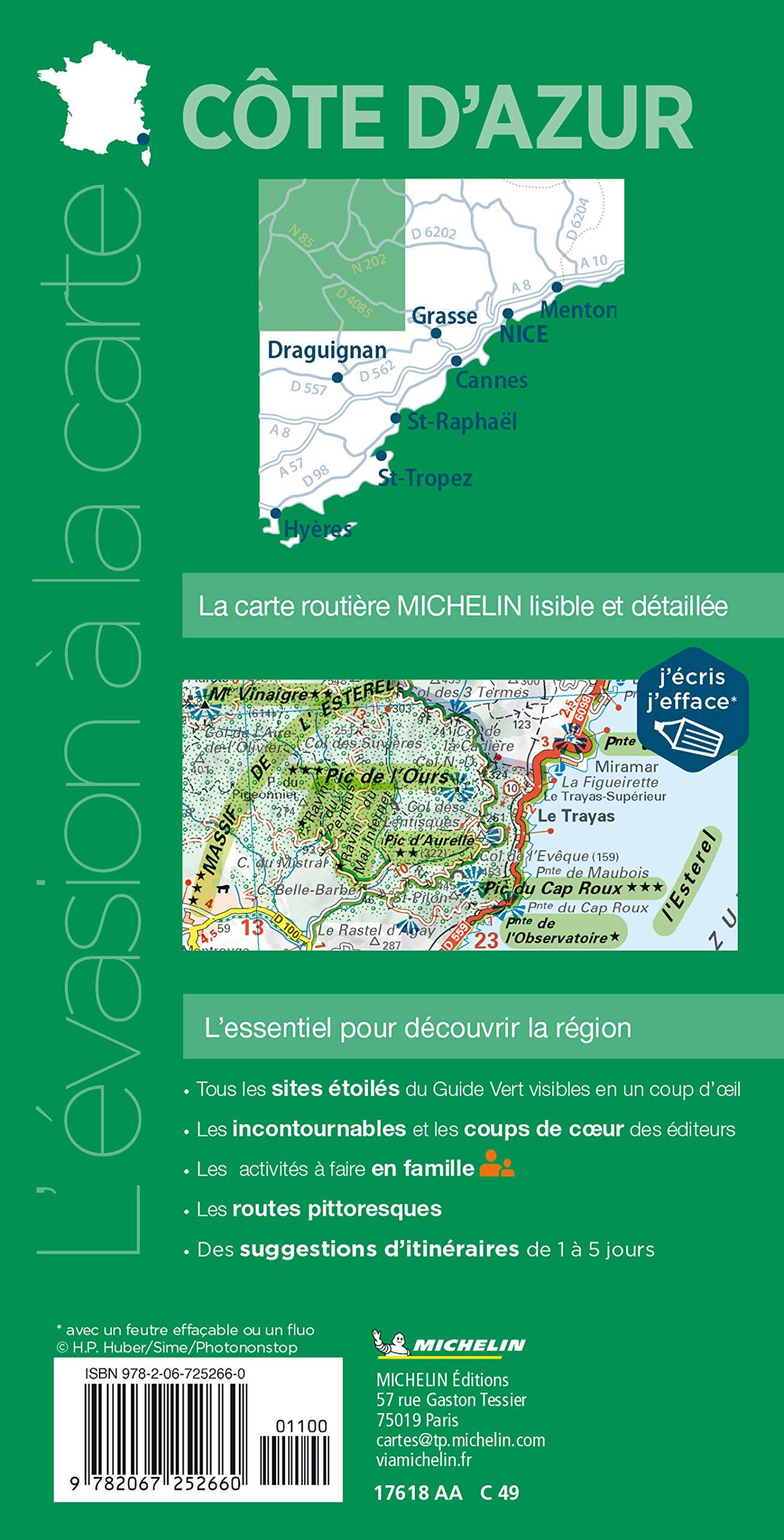 Carte routière plastifiée - Côte d'Azur (Hyères, Cannes, Nice, Menton) | Michelin carte routière Michelin