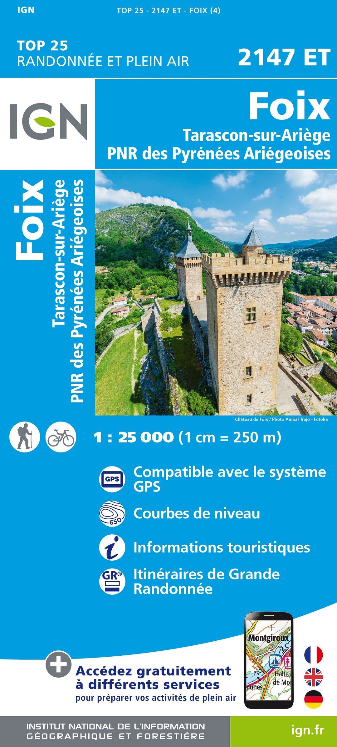 Carte TOP 25 n° 2147 ET - Foix, Tarascon sur Ariège (PNR des Pyrénées Ariégeoises) | IGN carte de randonnée IGN