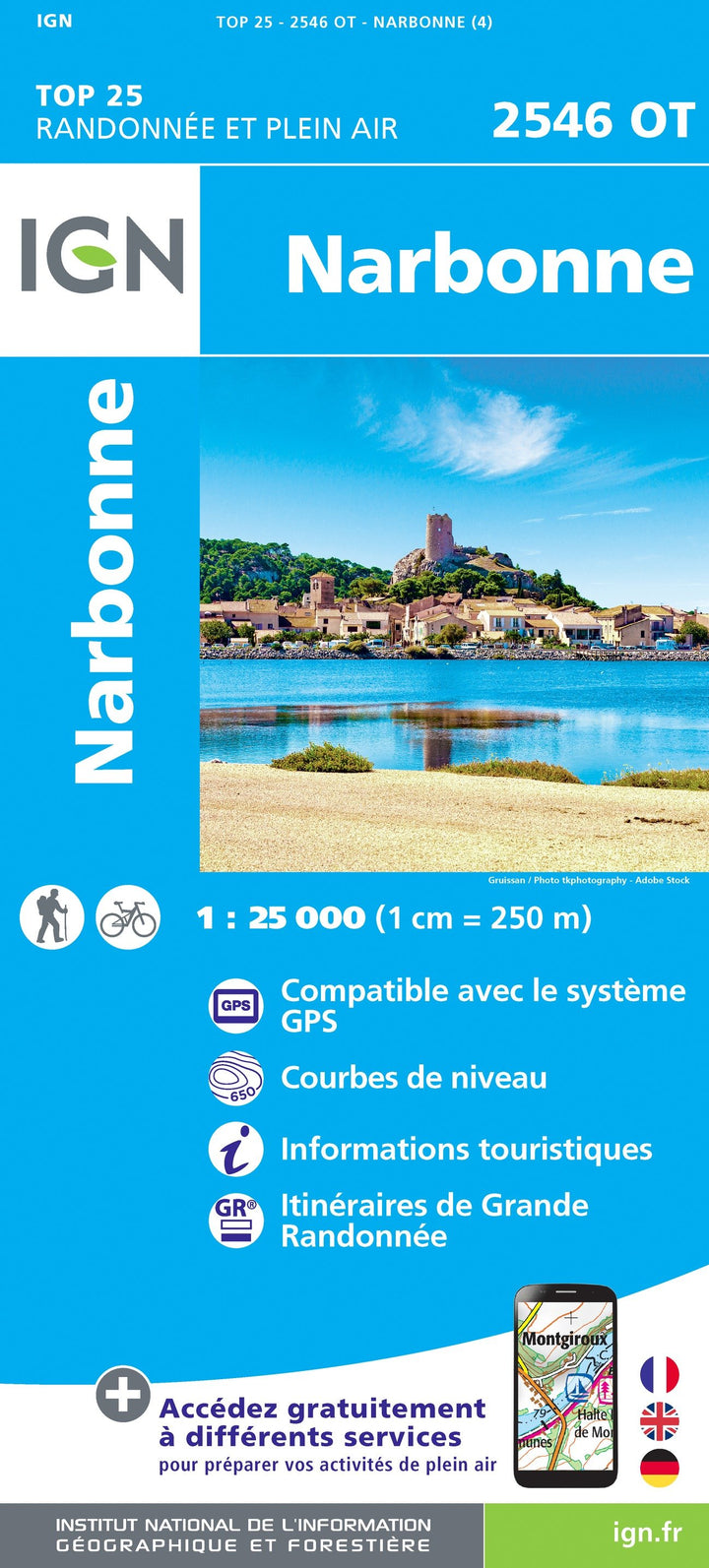 Carte TOP 25 n° 2546 OT - Narbonne | IGN carte de randonnée IGN
