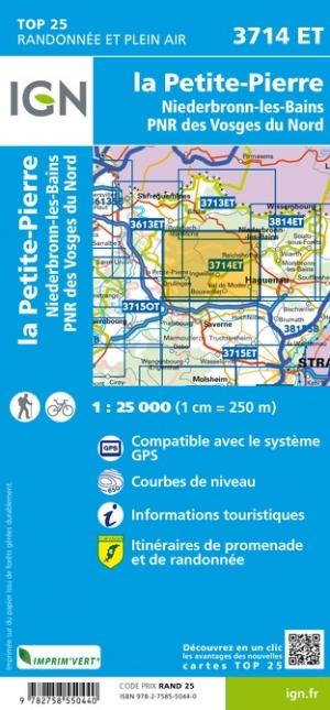 Carte TOP 25 n° 3714 ET - La Petite Pierre, Niederbronn-les-bains, PNR des Vosges du Nord | IGN carte de randonnée IGN