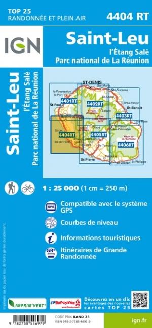 Carte TOP 25 n° 4404 RT - St Leu, l'Etang Salé (Ile de La Réunion, Sud-Ouest) | IGN carte de randonnée IGN