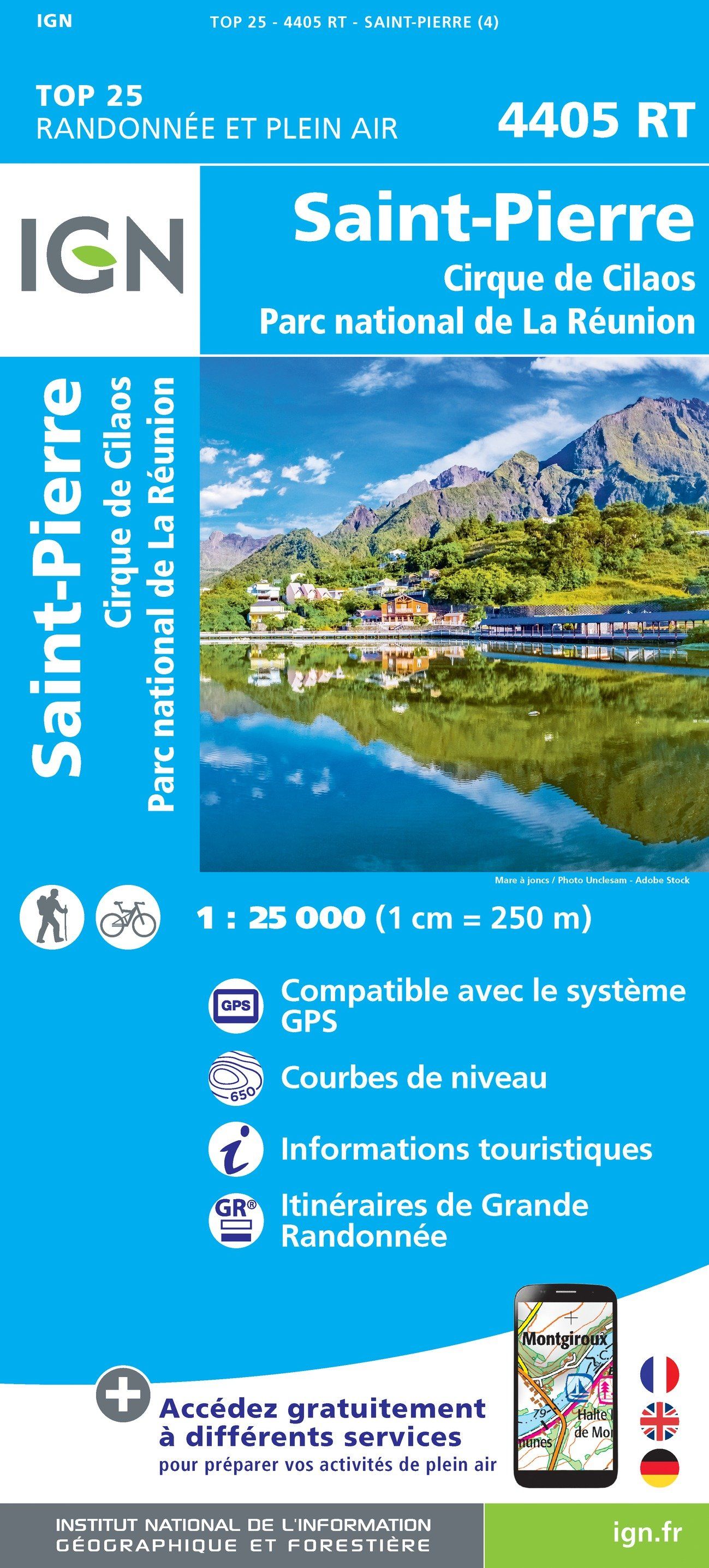 Carte TOP 25 n° 4405 RT - St Pierre, cirque de Cilaos (Ile de la Réunion, Centre et Sud) | IGN carte de randonnée IGN