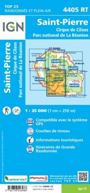 Carte TOP 25 n° 4405 RT - St Pierre, cirque de Cilaos (Ile de la Réunion, Centre et Sud) | IGN carte de randonnée IGN