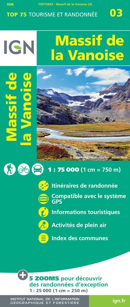Carte TOP 75 n° 3 - Massif de la Vanoise | IGN carte de randonnée IGN Default Title