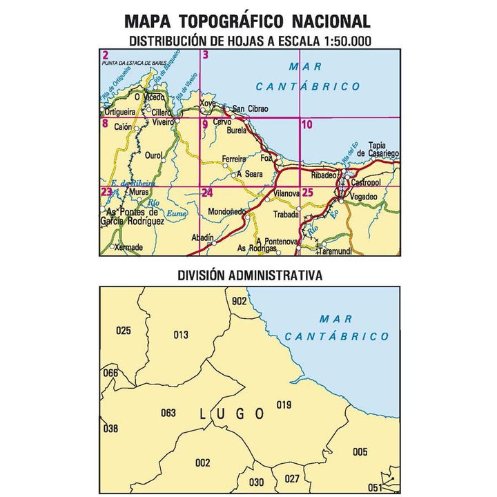 Carte topographique de l'Espagne n° 0009 - Foz | CNIG - 1/50 000 carte de randonnée CNIG