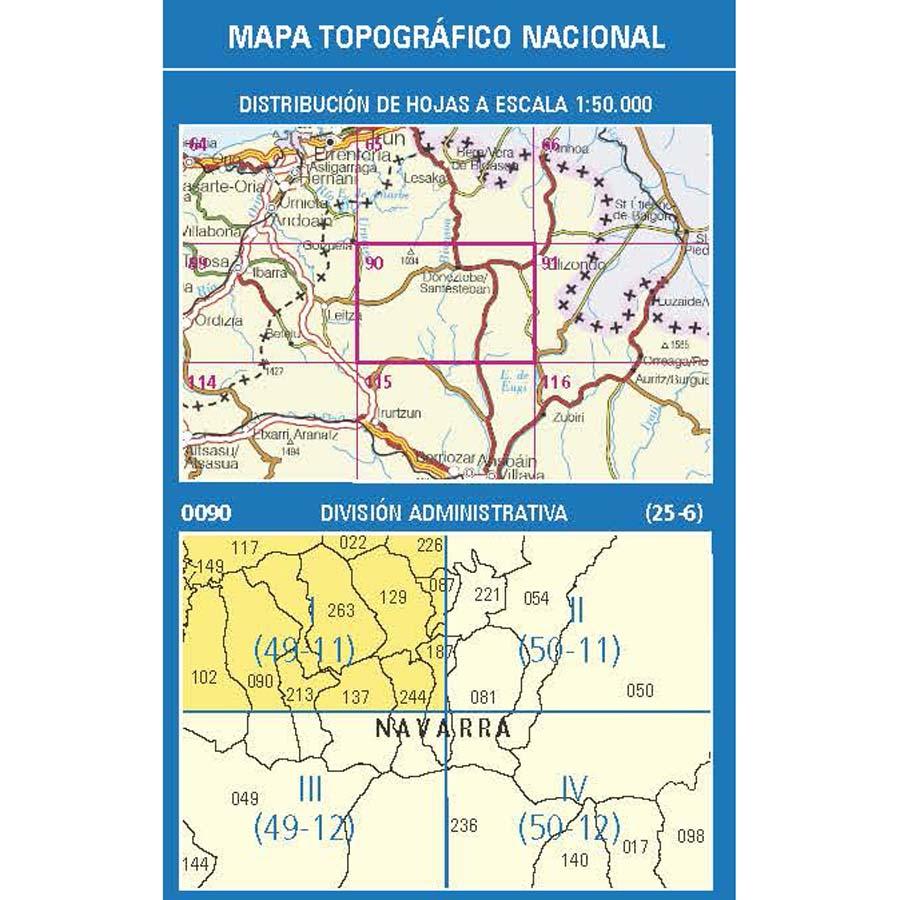 Carte topographique de l'Espagne n° 0090.1 - Ituren | CNIG - 1/25 000 carte de randonnée CNIG