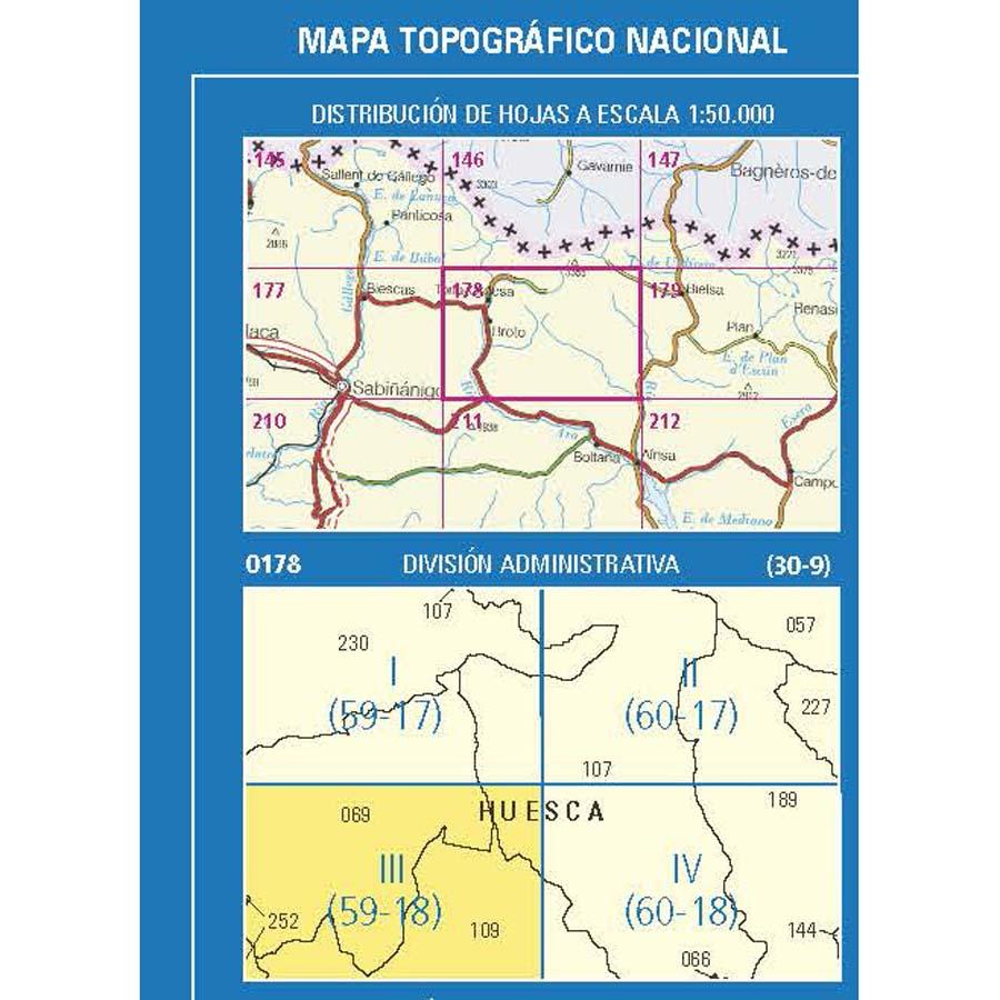 Carte topographique de l'Espagne n° 0178.3 - Sarvisé | CNIG - 1/25 000 carte de randonnée CNIG