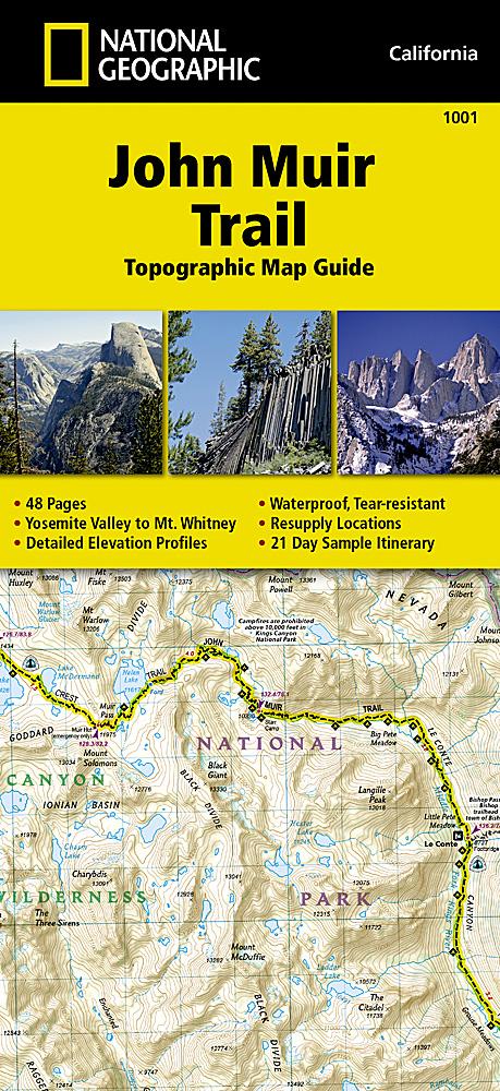 Carte topographique du John Muir Trail (Californie) | National Geographic carte de randonnée National Geographic