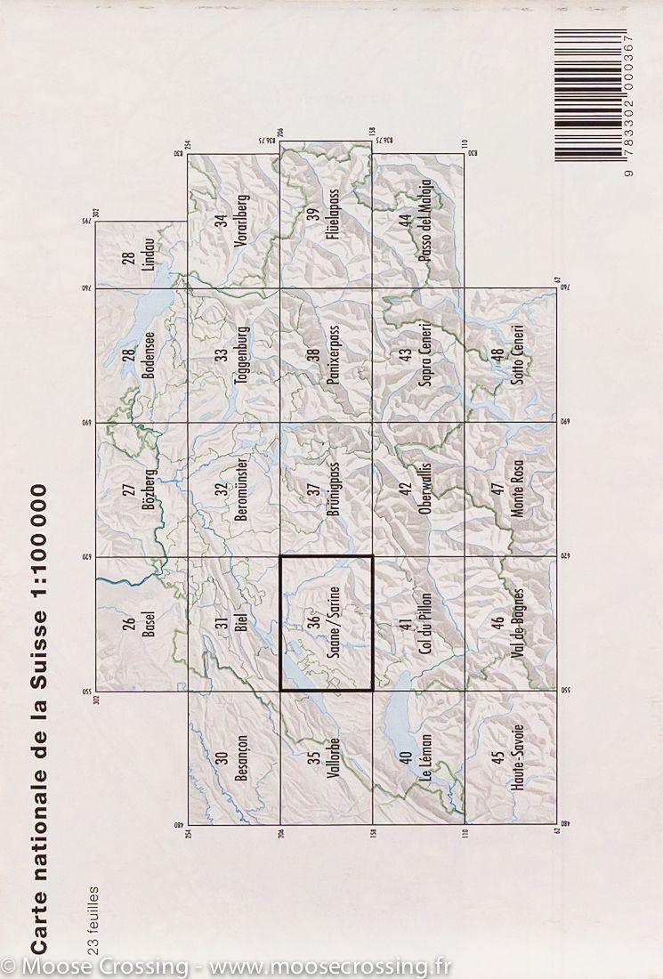 Carte topographique n° 36 - Saane, Sarine (Canton de Fribourg, Suisse) | Swisstopo - 1/100 000 carte routière Swisstopo