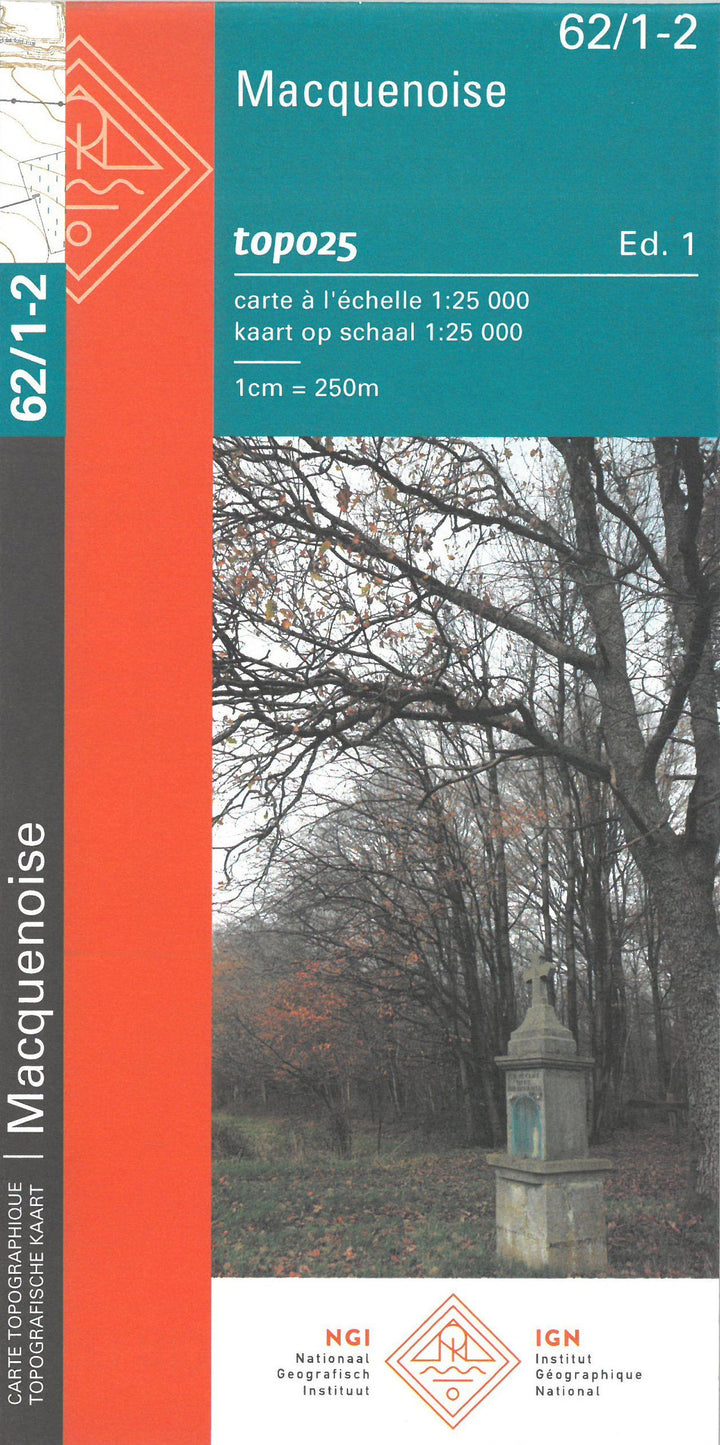 Carte topographique n° 62/1-2 - Macquenoise (Belgique) | NGI topo 25 carte de randonnée IGN Belgique