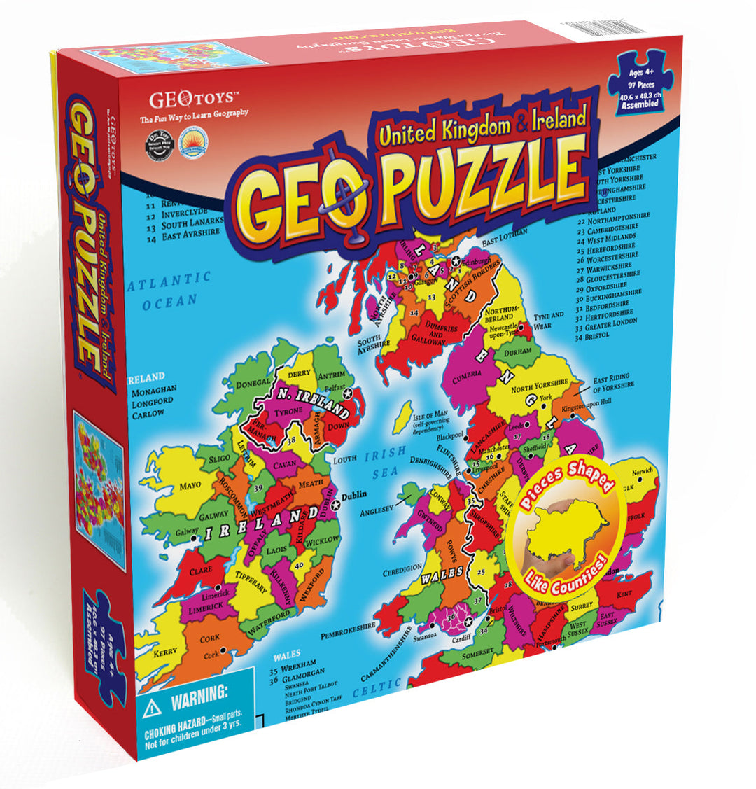 Puzzle géographique (en anglais) - Royaume-Uni & Irlande (97 pièces) pour enfants 4 ans et + | Geotoys puzzle Geotoys