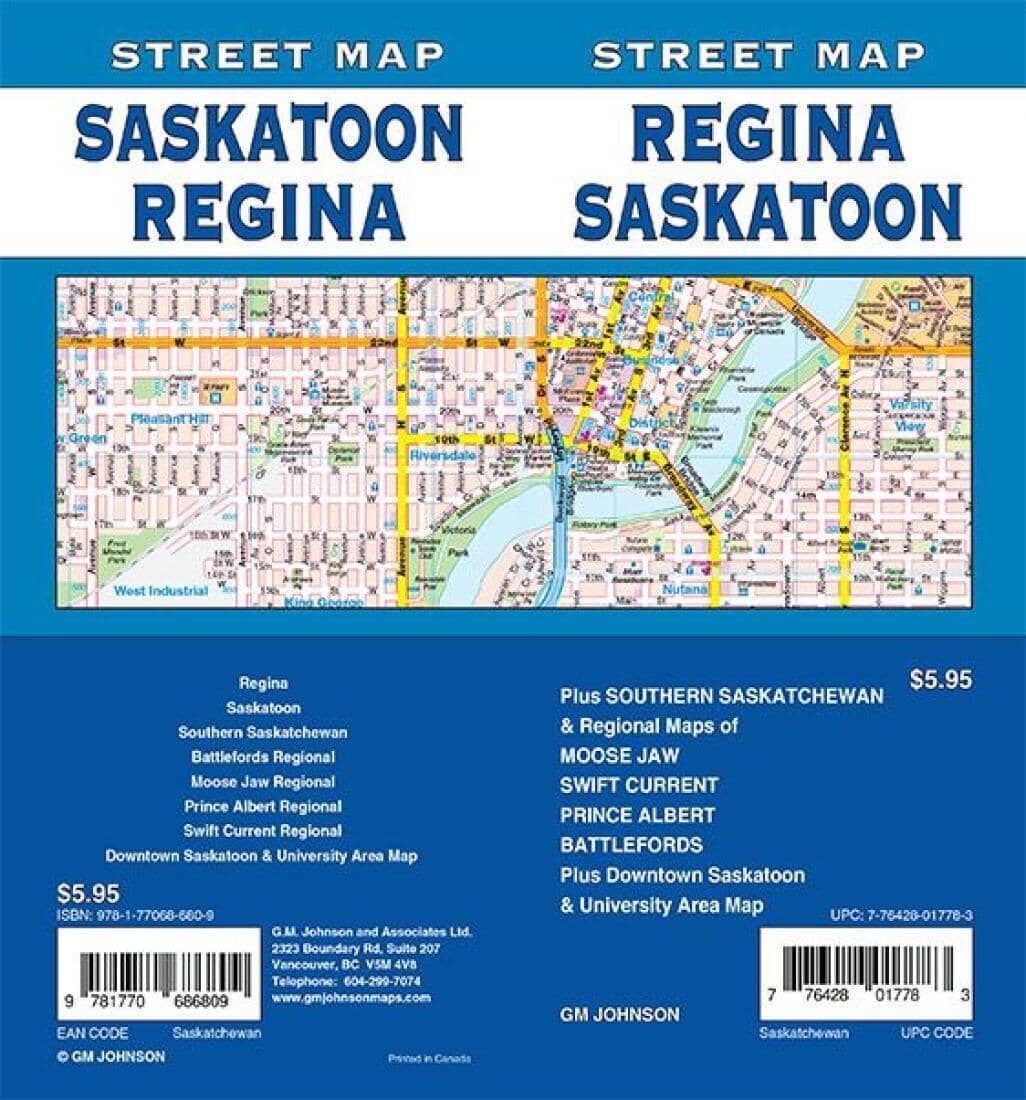 Regina / Saskatoon - Saskatchewan Street Map | GM Johnson Road Map