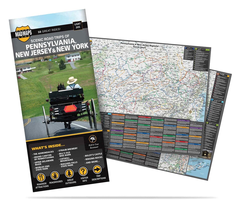 Scenic Road Trips of Pennsylvania, New Jersey & New York | MAD Maps carte pliée