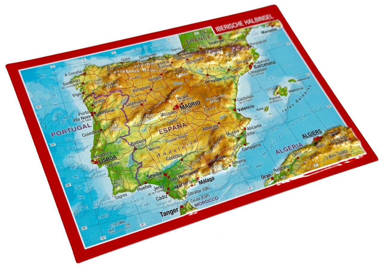 Carte postale en relief - Péninsule ibérique | Georelief carte routière Georelief