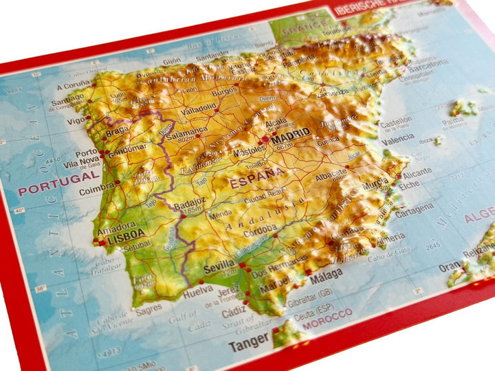 Carte postale en relief - Péninsule ibérique | Georelief carte routière Georelief