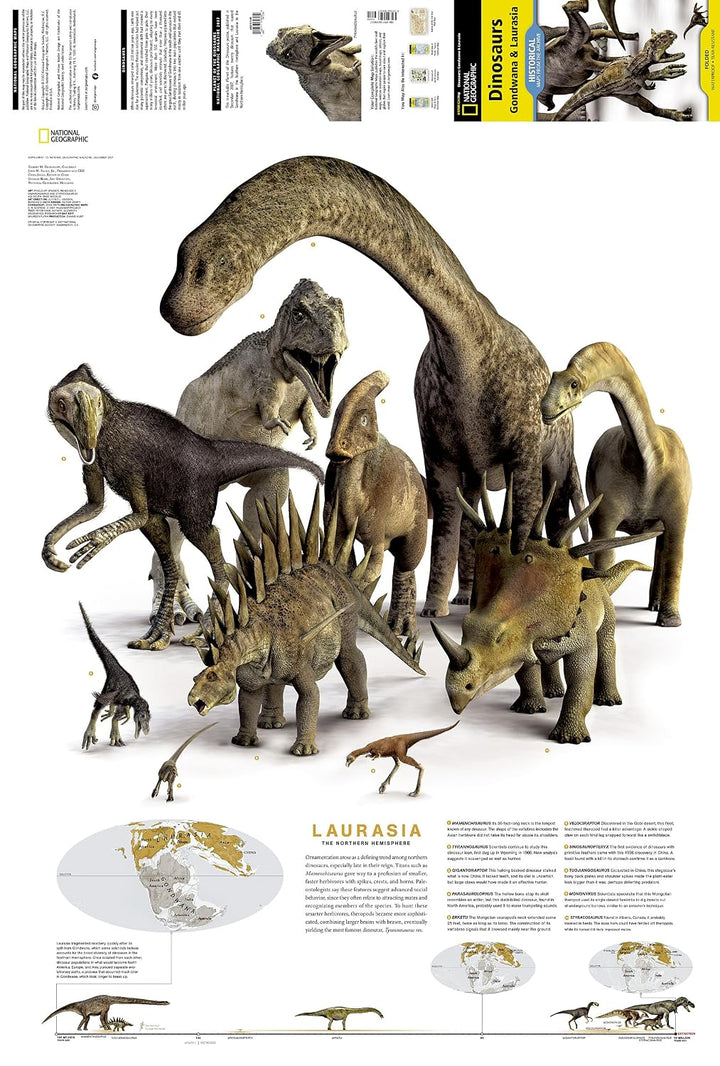 Carte thématique - Dinosaures du Gondwana & de la Laurasie | National Geographic carte routière National Geographic