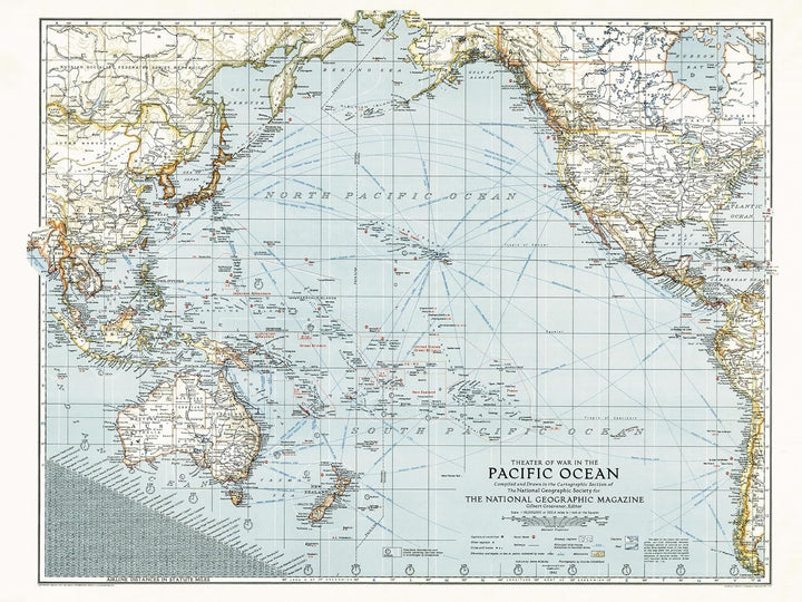 Carte historique - Théâtre de guerre dans le Pacifique (1942) | National Geographic carte routière National Geographic