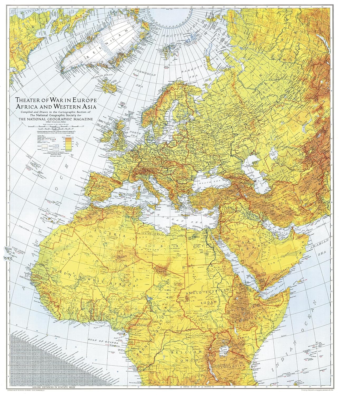 Carte historique - Théâtre de guerre en Europe (1942) | National Geographic carte routière National Geographic