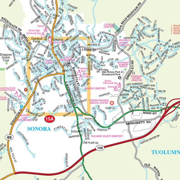 Plan des localités de la Sierra Nevada centrale, Californie | GM Johnson