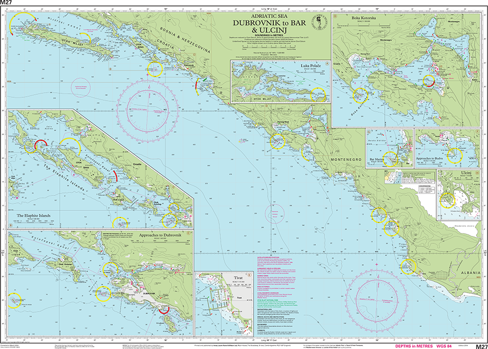 Carte marine M27 - De Dubrovnik à Bar et Ulcinj | Imray - 1:220 000 carte marine Imray