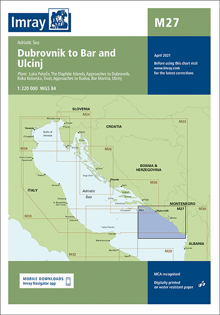 Carte marine M27 - De Dubrovnik à Bar et Ulcinj | Imray - 1:220 000 carte marine Imray