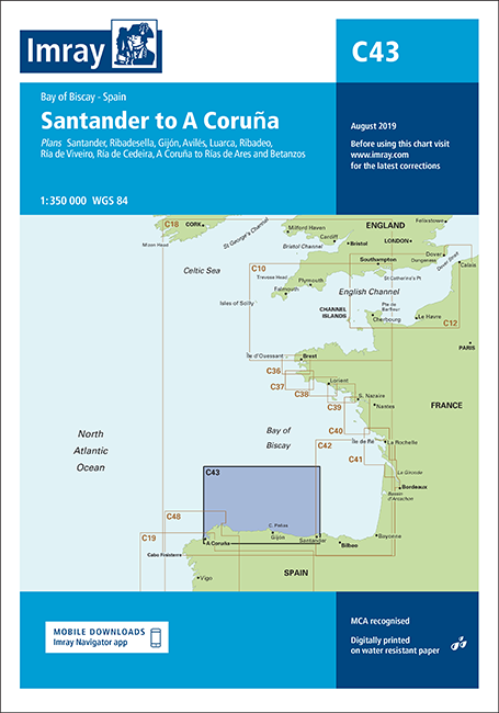 Carte marine C43 - De Santander à La Corogne (A Coruña) | Imray - 1:350 000 carte marine Imray
