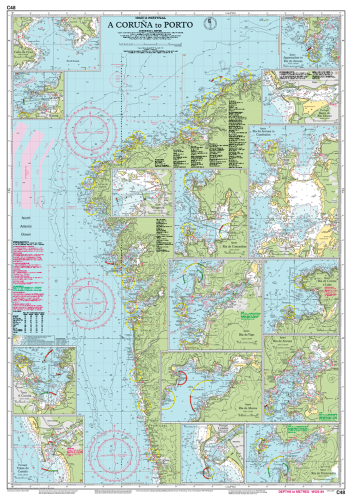 Carte marine C48 - De La Corogne (A Coruña) à Porto | Imray - 1:350 000 carte marine Imray
