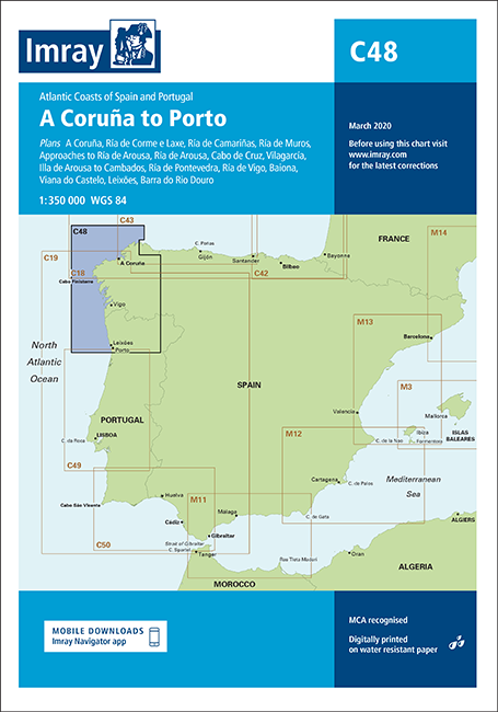 Carte marine C48 - De La Corogne (A Coruña) à Porto | Imray - 1:350 000 carte marine Imray