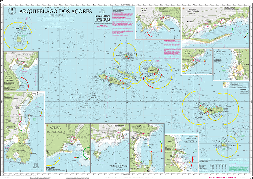 Carte marine E1 - Archipel des Açores | Imray - 1:750 000 carte marine Imray