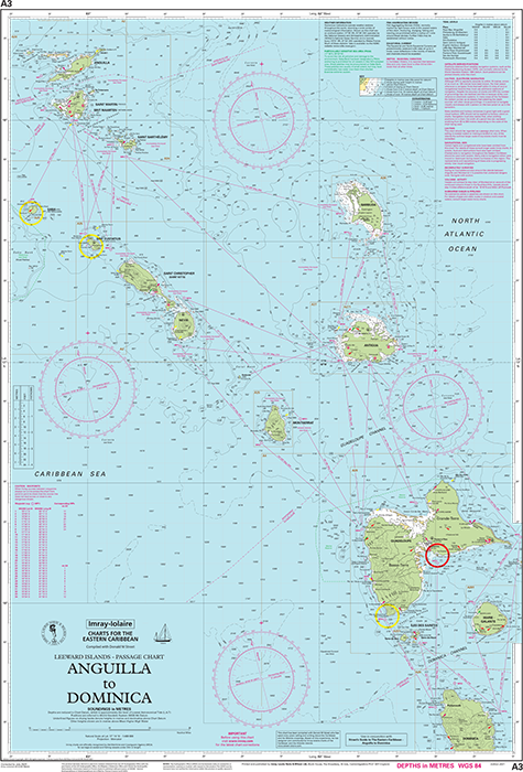 Carte marine A3 - D’Anguilla à la Dominique | Imray - 1:400 000 carte marine Imray