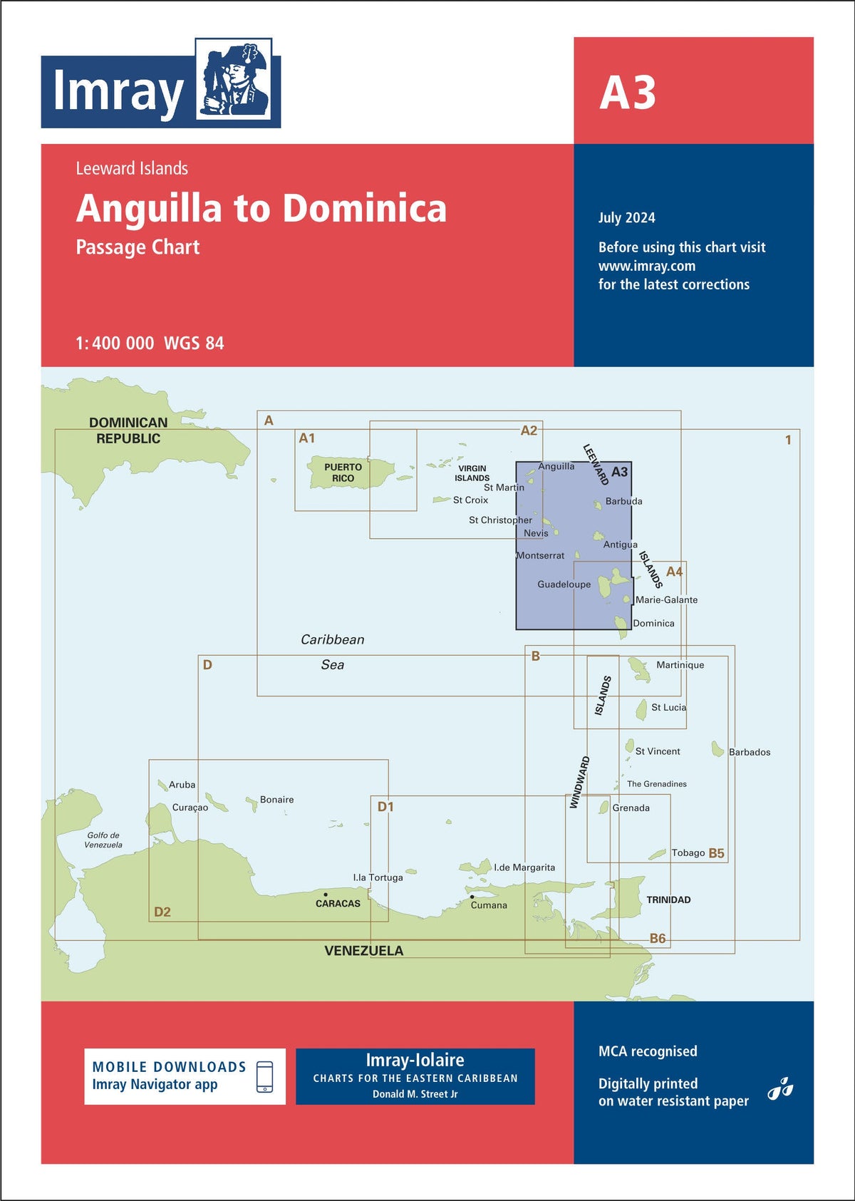 Carte marine A3 - D’Anguilla à la Dominique | Imray - 1:400 000 carte marine Imray