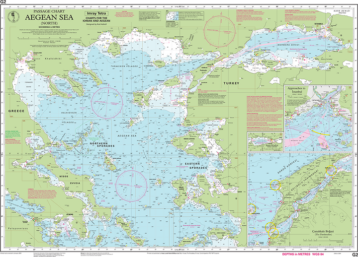 Carte marine G2 - Mer Égée Nord | Imray - 1:750 000 carte marine Imray