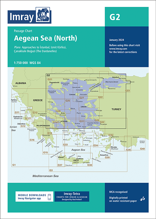 Carte marine G2 - Mer Égée Nord | Imray - 1:750 000 carte marine Imray