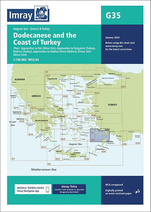 Carte marine G35 - Dodécanèse et côte turque | Imray - 1:190 000