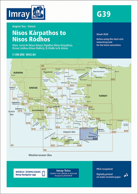Carte marine G39 - De Karpathos à Rhodes (Dodécanèse) | Imray - 1:190 000 carte marine Imray
