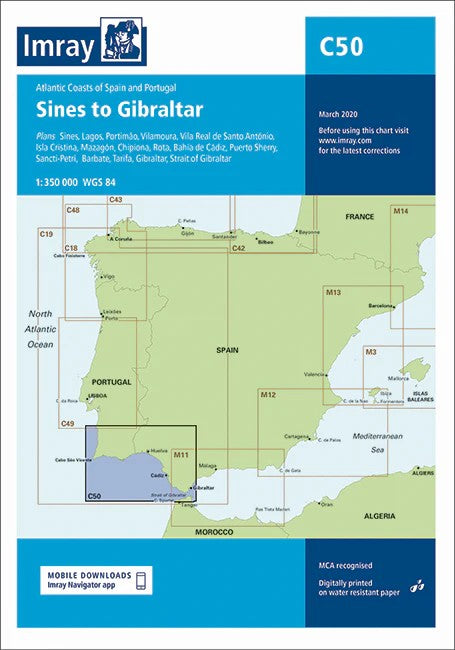 Imray Chart C50 - Sines to Gibraltar | Imray - 1:350,000