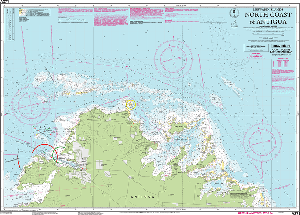 Carte marine A271 - Côte nord d’Antigua | Imray - 1:35 000 carte marine Imray