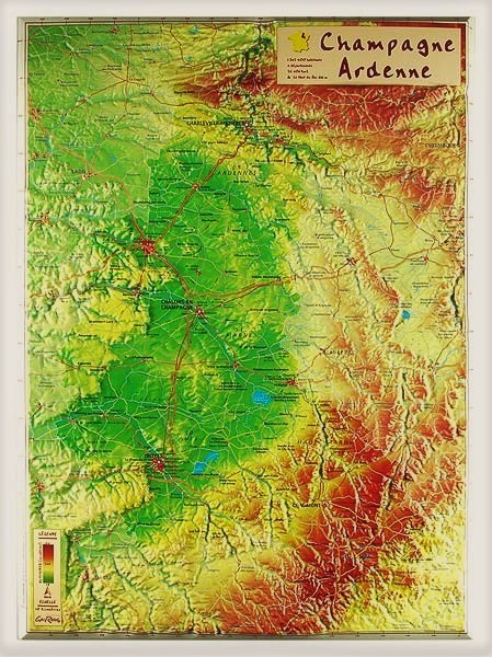 Carte en relief petit format - Champagne Ardenne - 31 x 42 cm