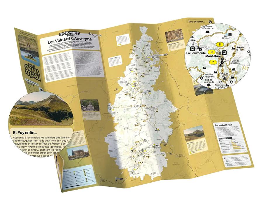 Carte-guide de randonnée - 15 randonnées dans les Volcans d'Auvergne | Recto Verso