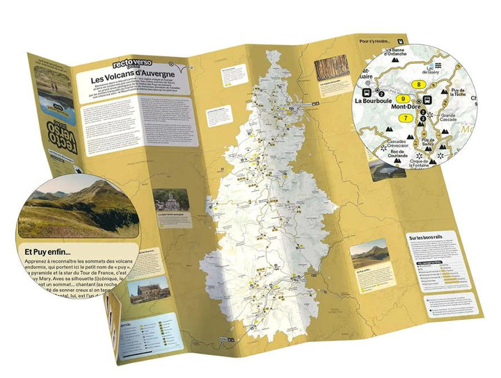 Carte-guide de randonnée - 15 randonnées dans les Volcans d'Auvergne | Recto Verso