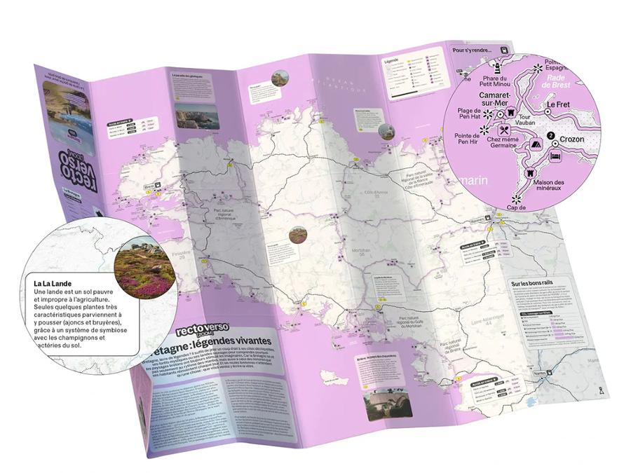Carte-guide vélo - 15 aventures à vélo en Bretagne | Recto Verso