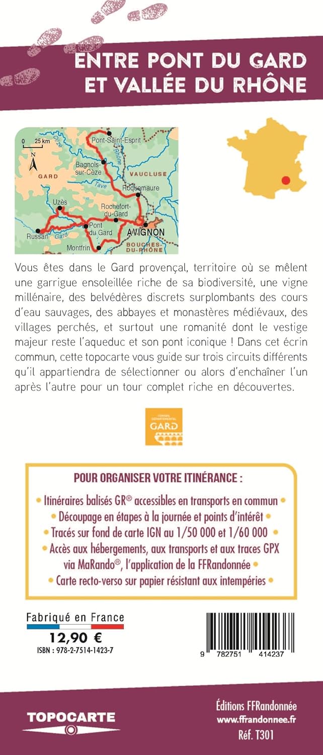 Topocarte - Entre Pont du Gard et Vallée du Rhône, GR42 | FFRandonnée