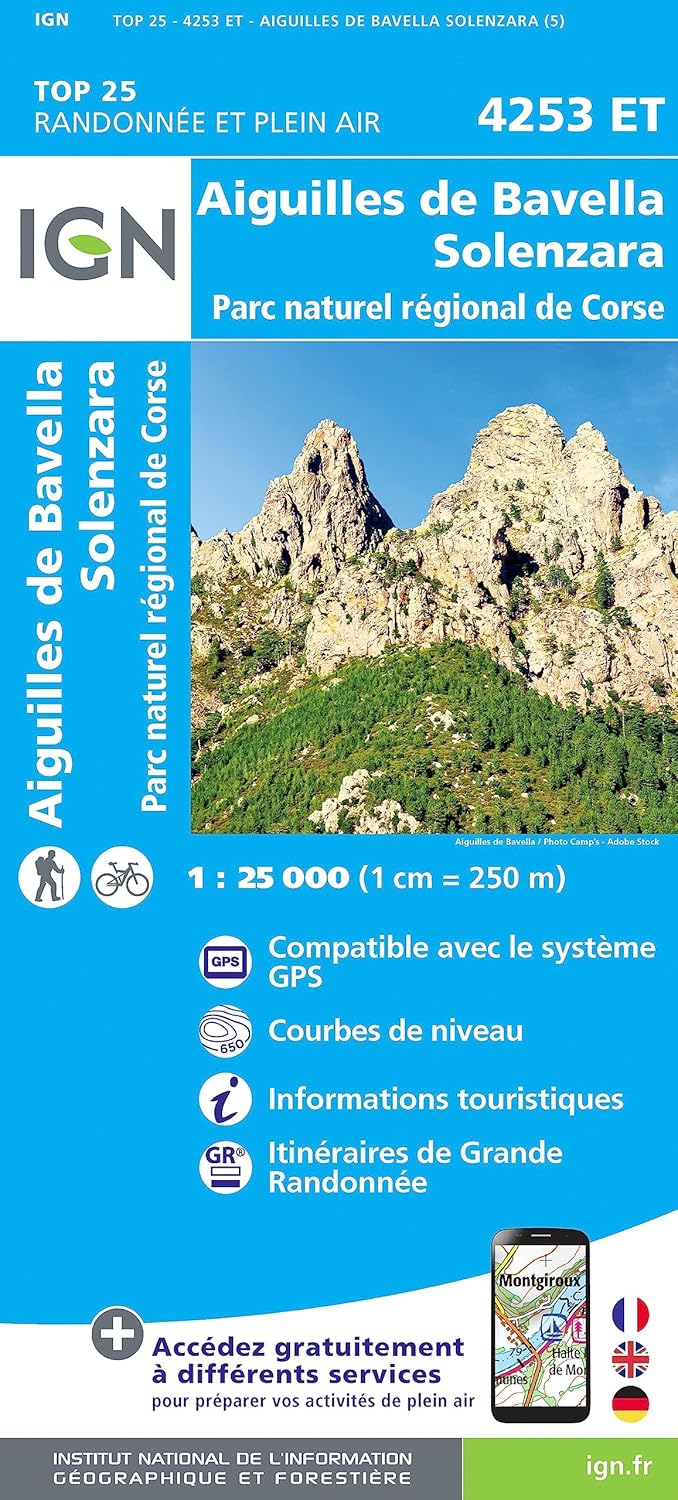Carte de randonnée IGN TOP 25 n° 4253 ET - Aiguilles de Bavella, Solenzara, PNR de Corse