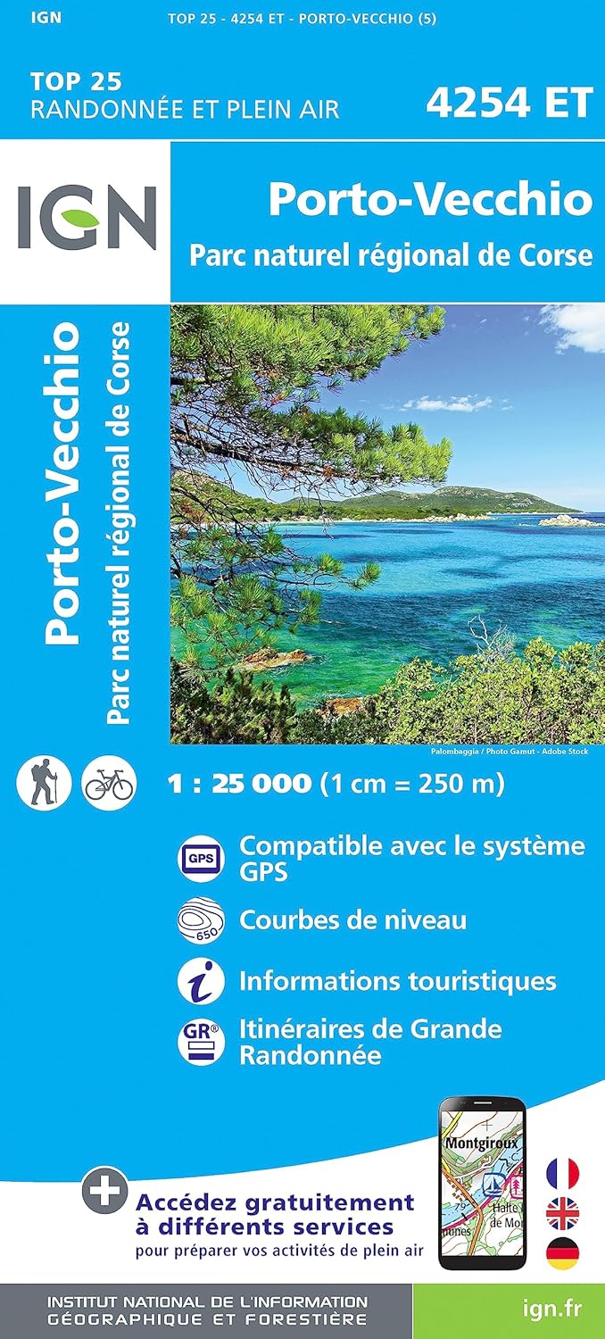 Carte de randonnée IGN TOP 25 n° 4254 ET - Porto-Vecchio (Corse)
