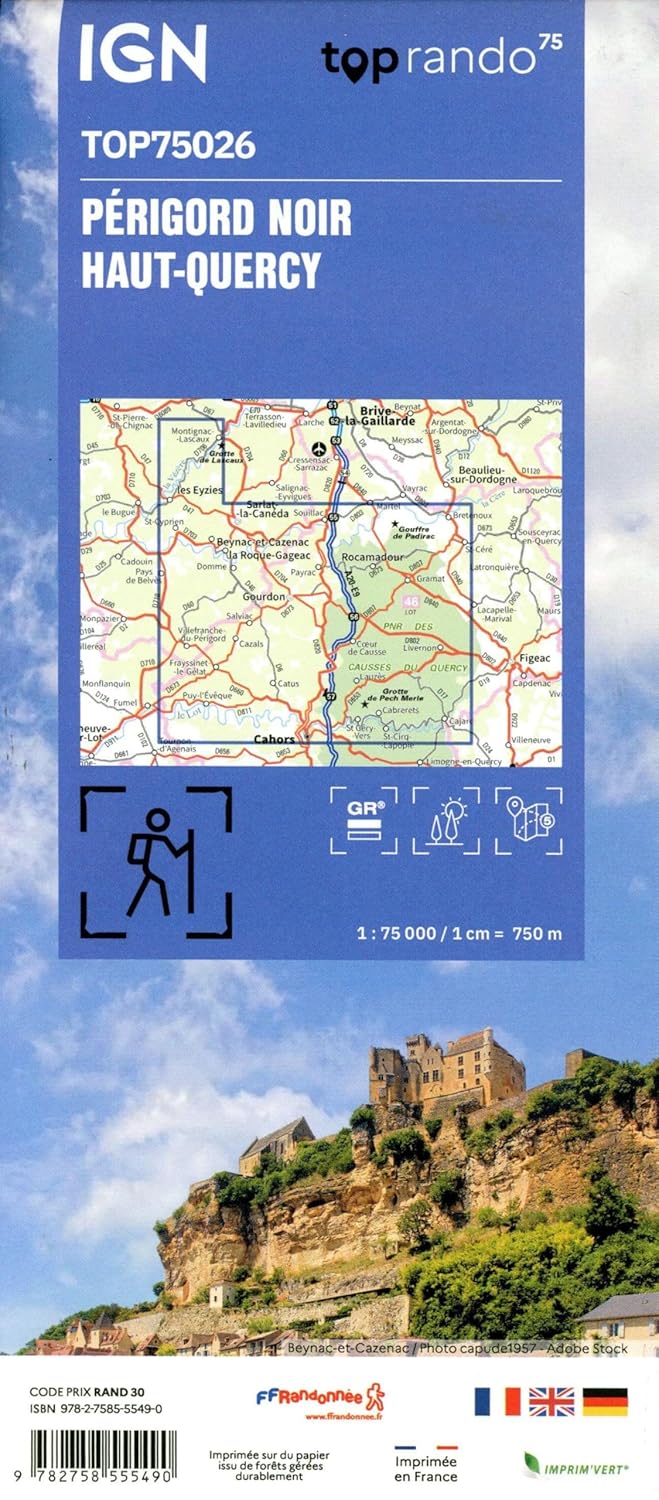 Carte TOP 75 n° 26 - Périgord Noir et Haut-Quercy | IGN carte de randonnée IGN